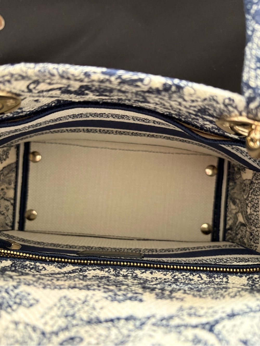CHRISTIAN DIOR Canvas Tote Embroidered Medium Lady DLite Navy LIKE NEW Condition - Picture 5 of 13